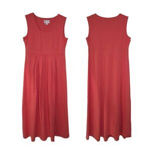 Casual Living Womens A-Line Pleated Midi Dress L Coral Sleeveless Cotton Stretch
